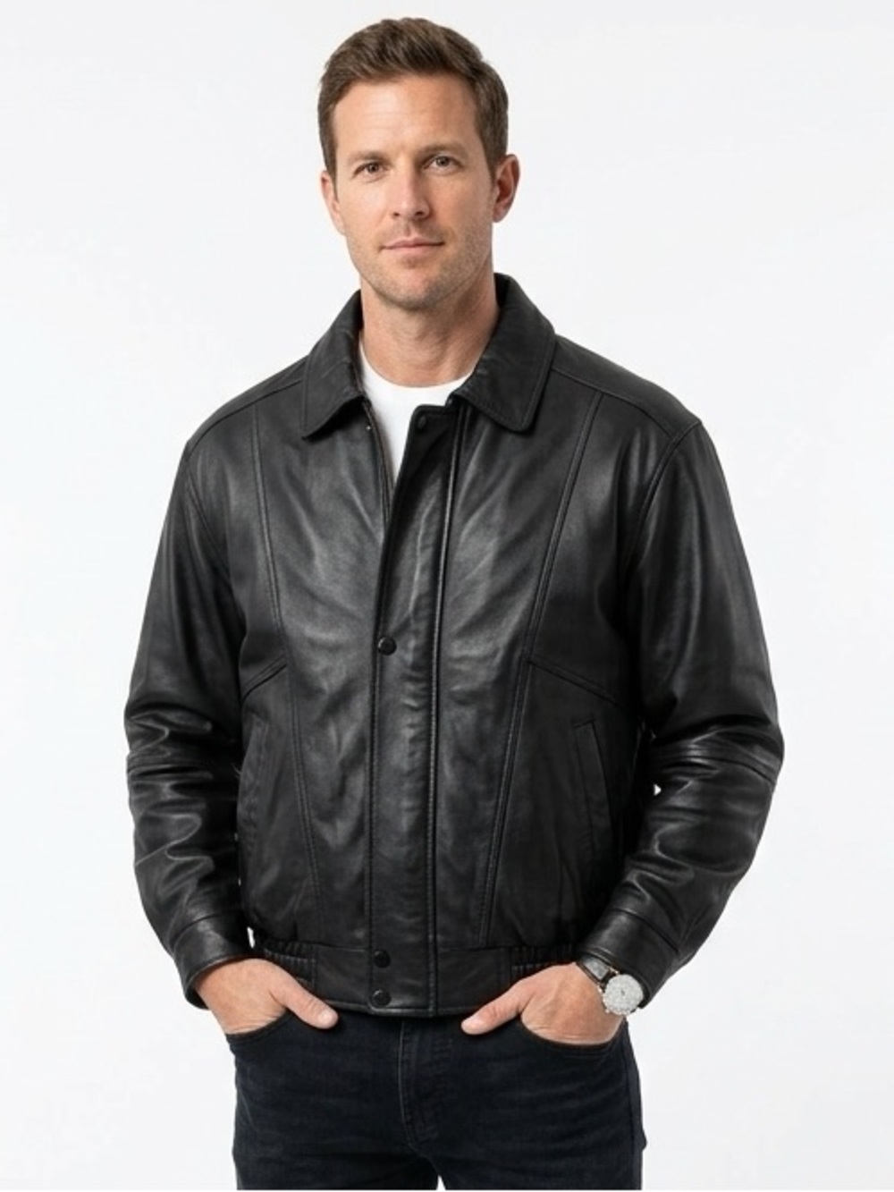 Vintage RS Tailored By ARSCO Black Leather Bomber Jacket L Large $300 EUC lcsr